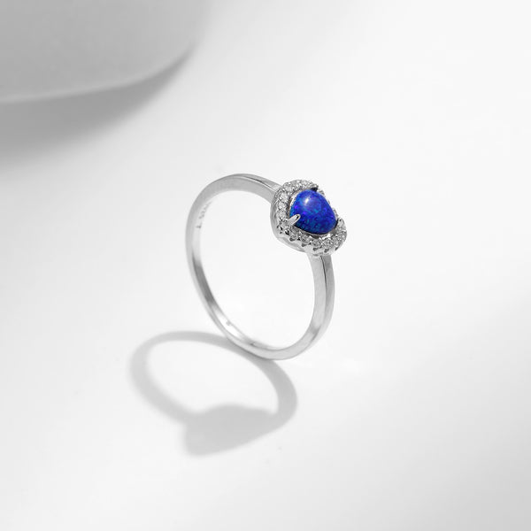 Sterling Silver Blue Opal Heart Ring for Women