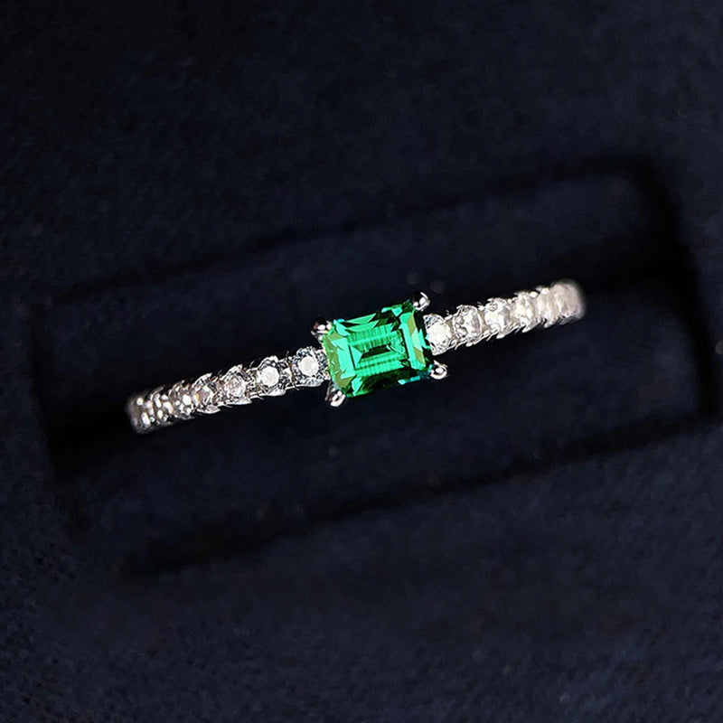 Sterling Silver Emerald Diamond Baguette Rings for Ladies