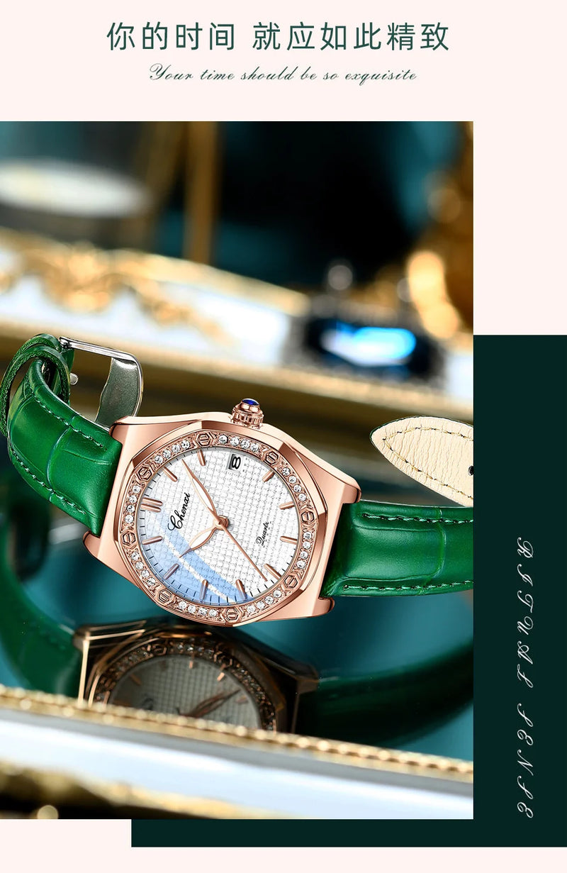 Fashion Diamond-Accented Leather Watch for Women