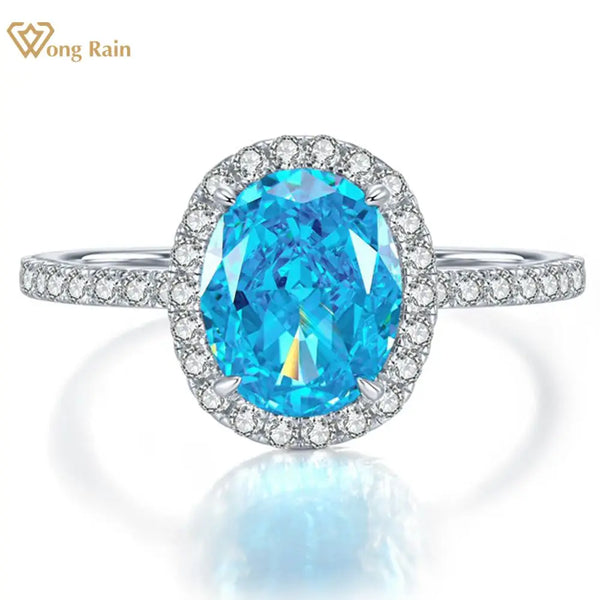 925 Sterling Silver Lab Sapphire & Diamond Gemstone Ring for Women