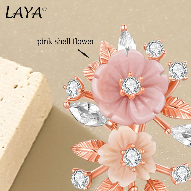 Sterling Silver Shell Flower Earring with Pink Zircon for Women