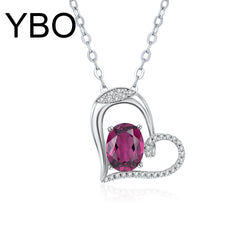 925 Sterling Silver Pyrope Heart Pendant Necklace for Women