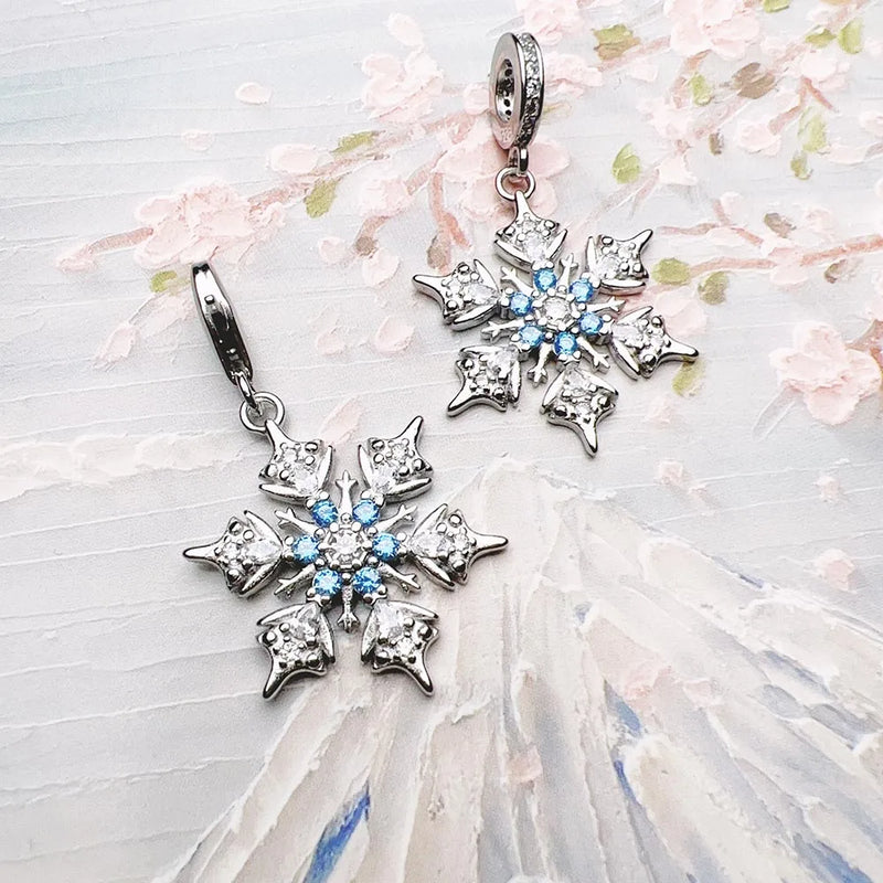 925 Sterling Silver Snowflake Pendant with Blue Stones for Ladies