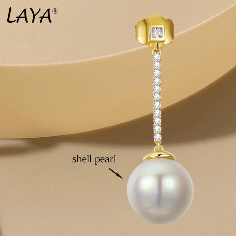 Sterling Silver Shell Pearl Zircon Stud Earrings for Women