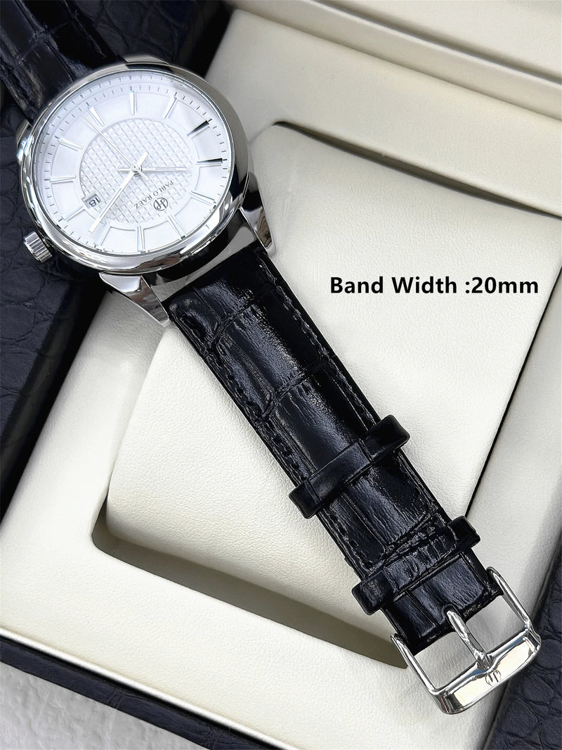 Men's Business Wristwatch with Leather Strap - Quartz Movement, Waterproof