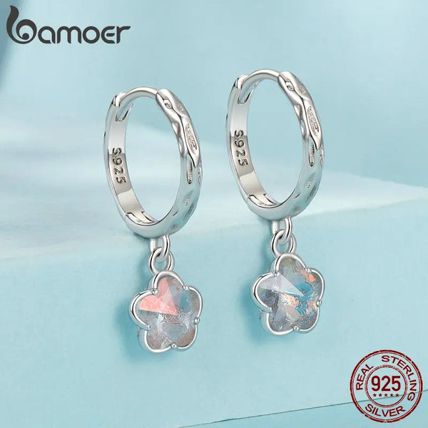 925 Sterling Silver Fantasy Ice Flower Hoop Earrings for Women