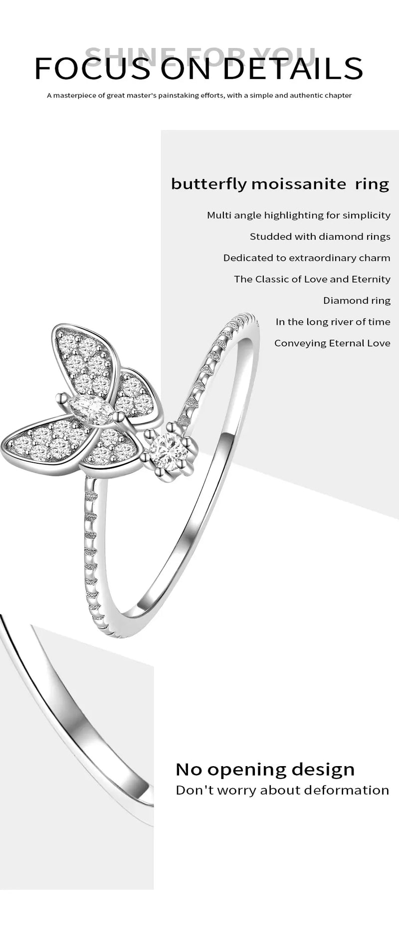 Sterling Silver Butterfly Moissanite Ring for Woman