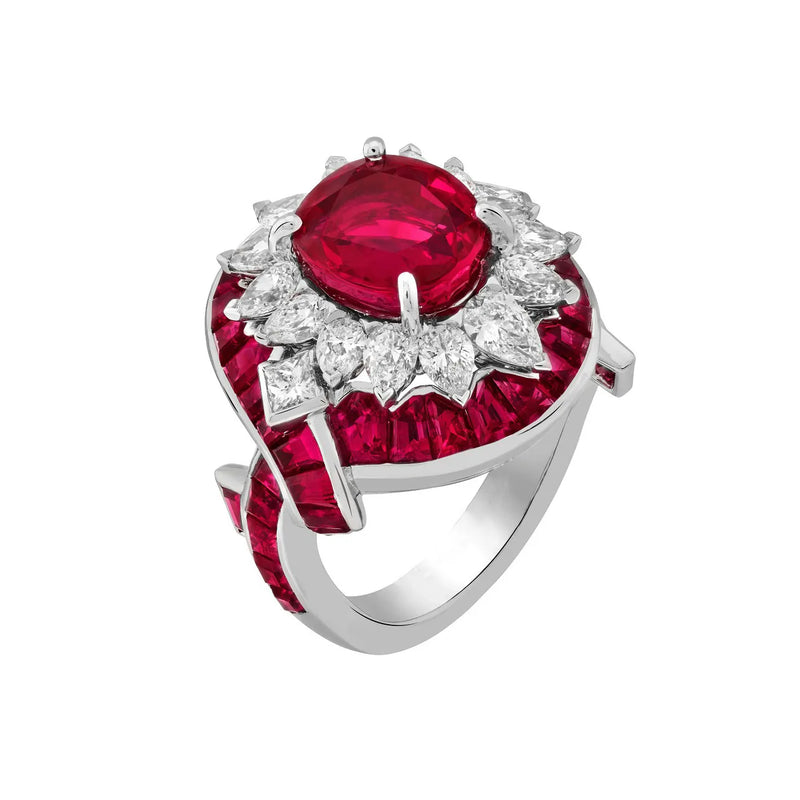 Sterling Silver Oval Cut Ruby High Carbon Diamonds Ring