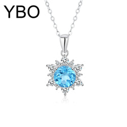 Sterling Silver 925 Blue Topaz Pendant Necklace for Women