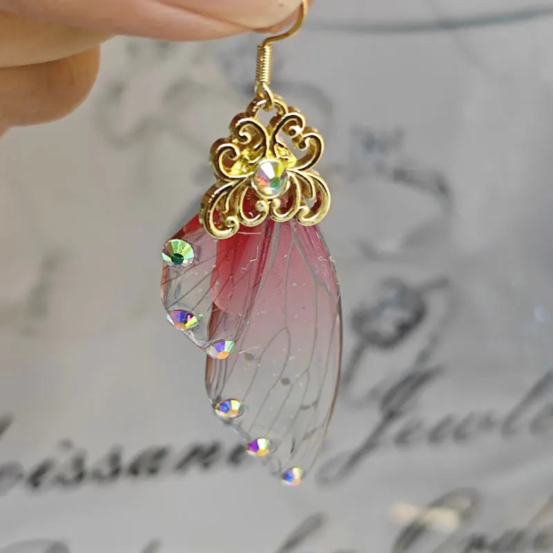 18K Gold Plated Colorful Dangle Cicada Butterfly Wing Earrings for Women