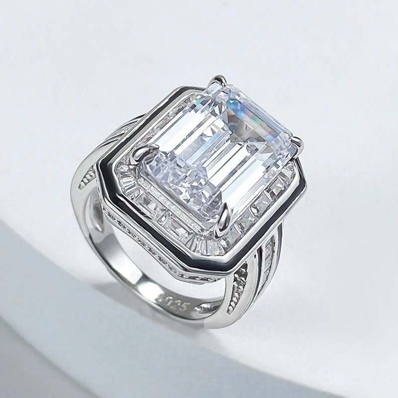 925 Sterling Silver Emerald Cut Lab Sapphire 10x14mm Ring for Her