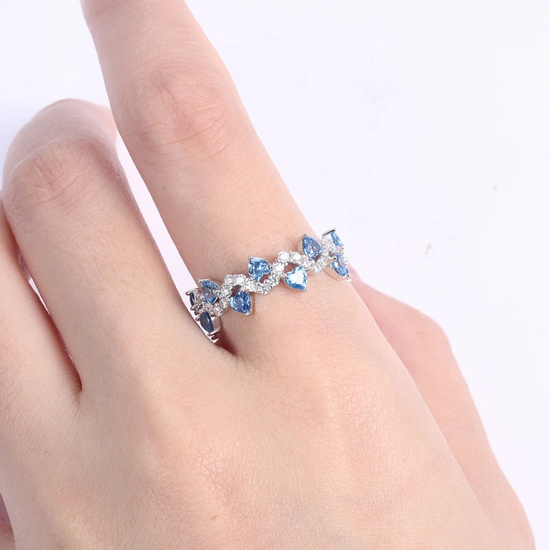 Sterling Silver Blue Heart Ring for Women