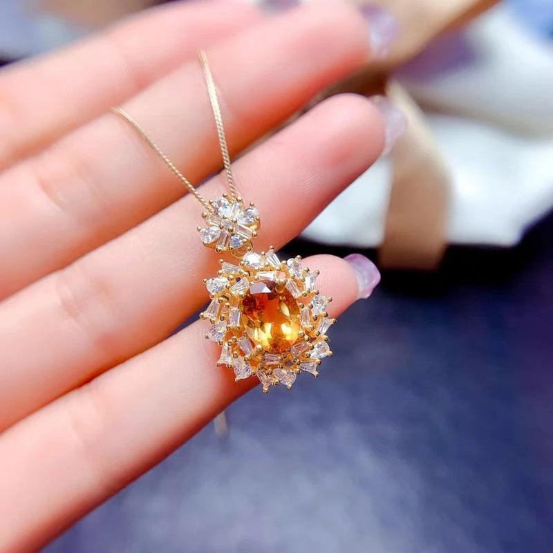 925 Sterling Silver Natural Citrine Flower Jewelry Set for Women