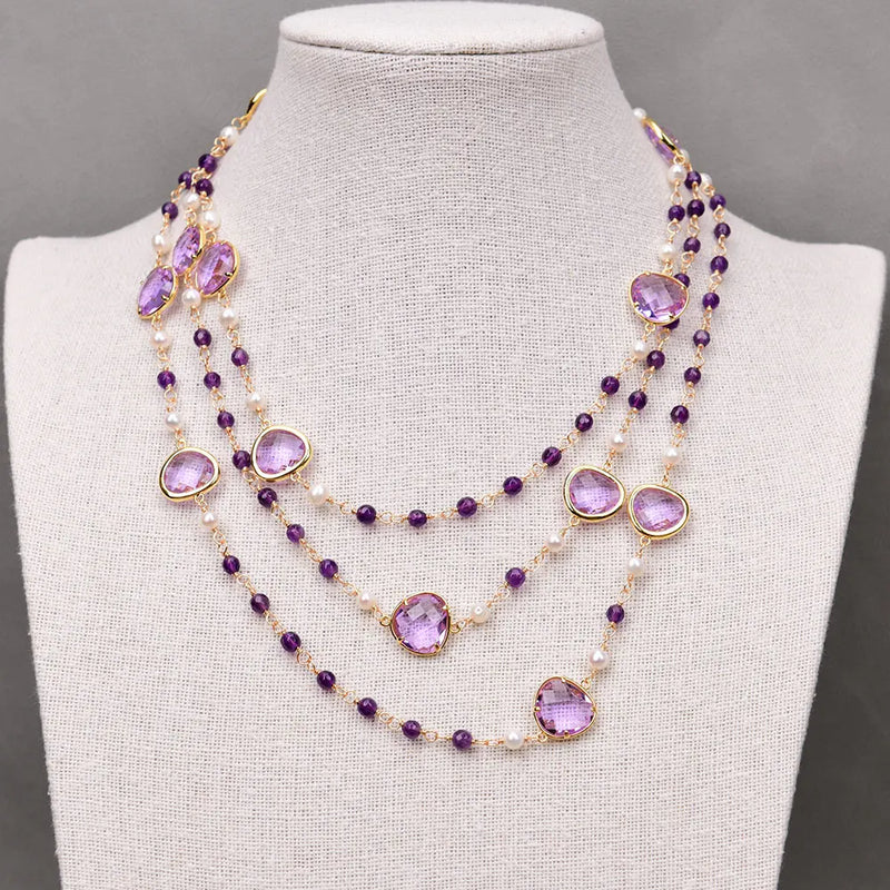 Silver Amethyst and Crystal Necklace for Women