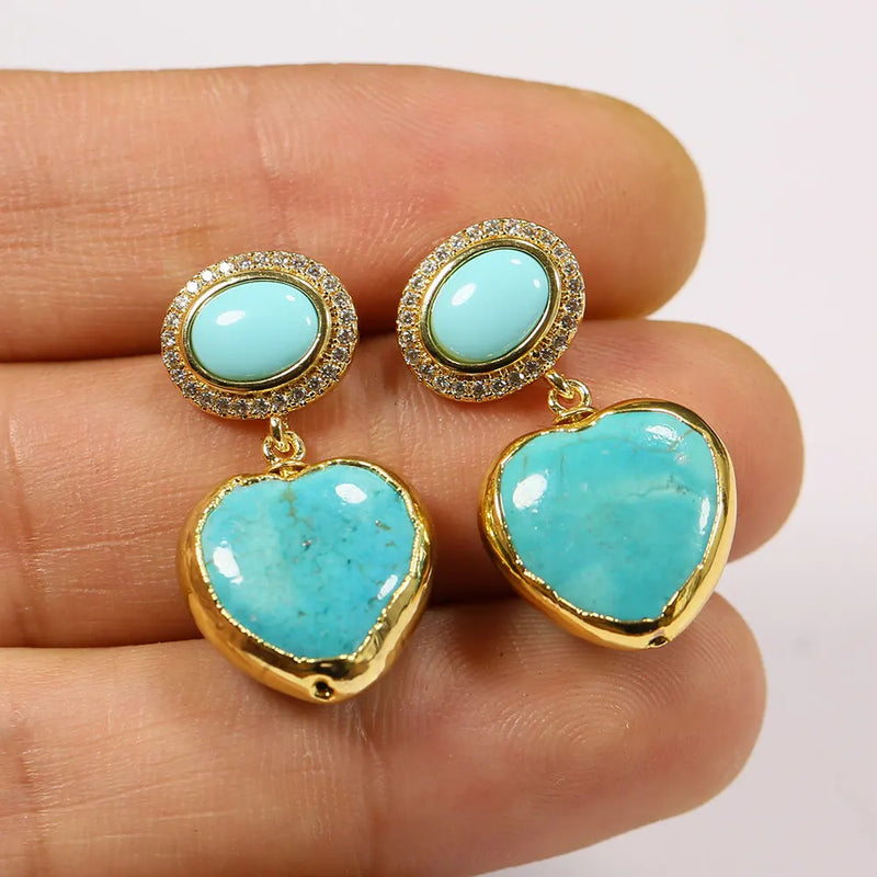 24K Gold Plated Turquoise Smooth Heart Stud Earrings for Women