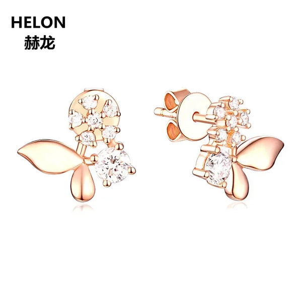 14k Rose Gold Round Cubic Zirconia Stud Earrings for Women