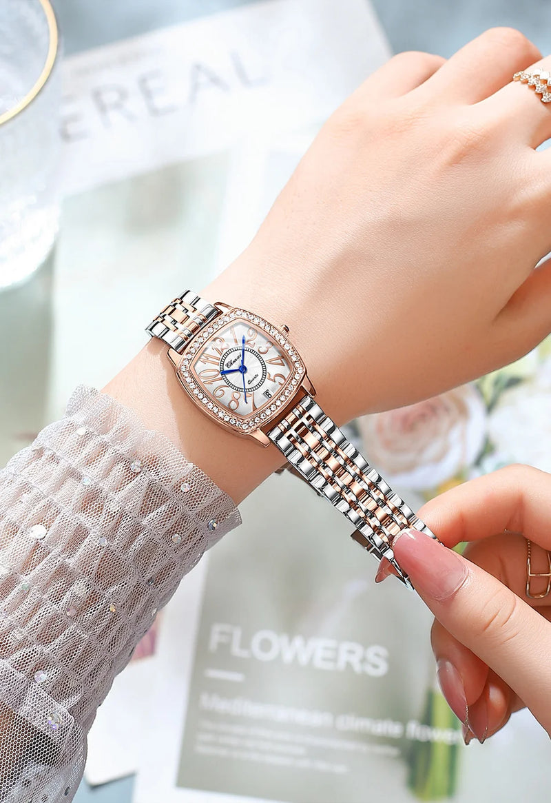 316L Stainless Steel Diamond Leather Watch for Women