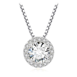 Yellow Gold Plated Sterling Silver Moissanite Halo Pendant Necklace for Woman