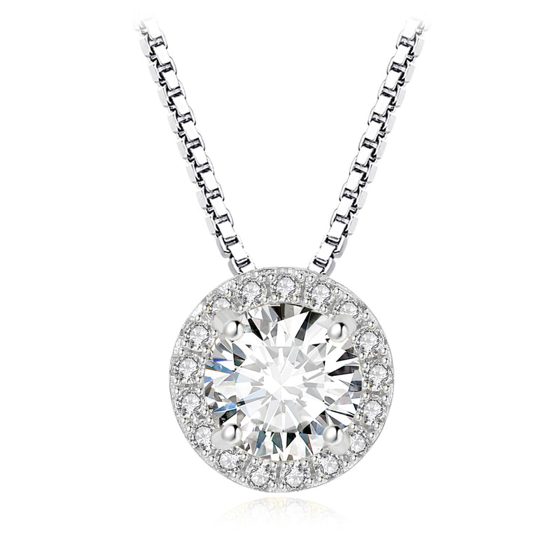 Yellow Gold Plated Sterling Silver Moissanite Halo Pendant Necklace for Woman