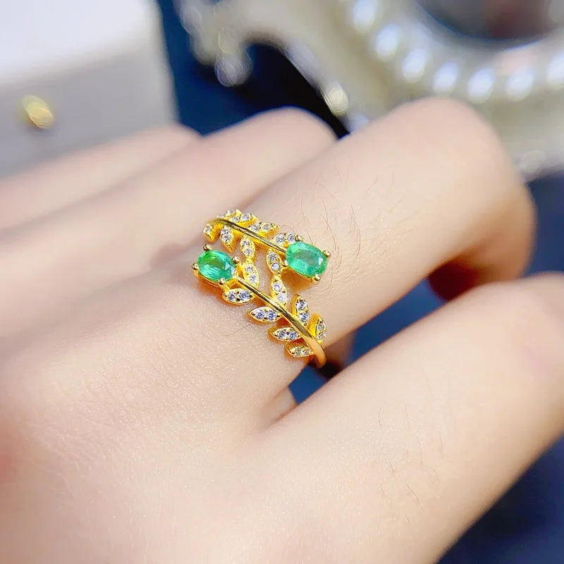 18K Yellow Gold Sterling Silver 1.00ctw Emerald Ring for Women