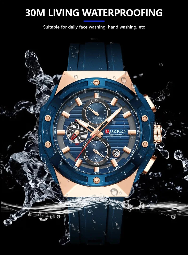 Stainless Steel Silicone Sports Watch with Chronograph for Men