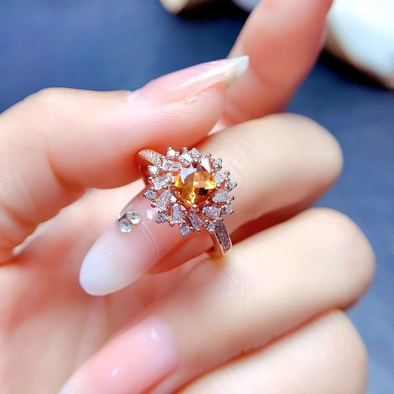 925 Sterling Silver Citrine 5mm Fashion Ring for Women