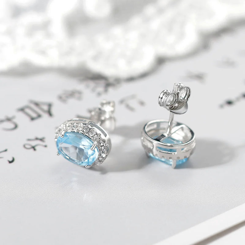 925 Sterling Silver Blue Topaz Earrings for Women