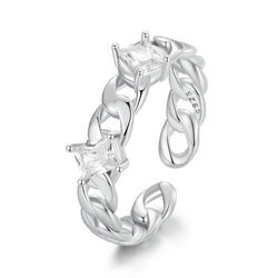 925 Sterling Silver Cuban Chain Ring with CZ for Women