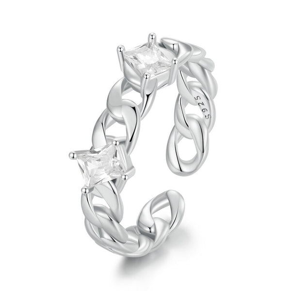 925 Sterling Silver Cuban Chain Ring with CZ for Women