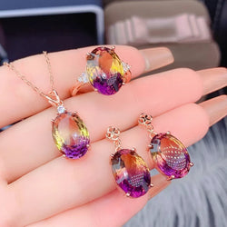 925 Sterling Silver Ametrine Gemstone Jewelry Set for Women