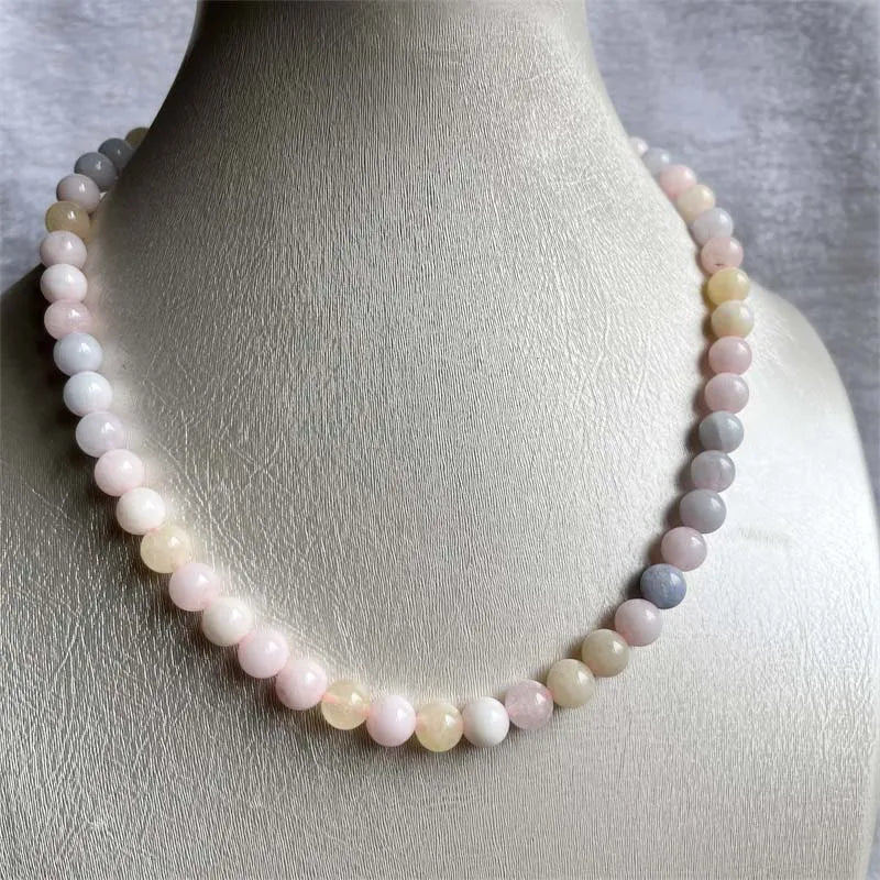 Sterling Silver Morganite Beads Necklace for Women