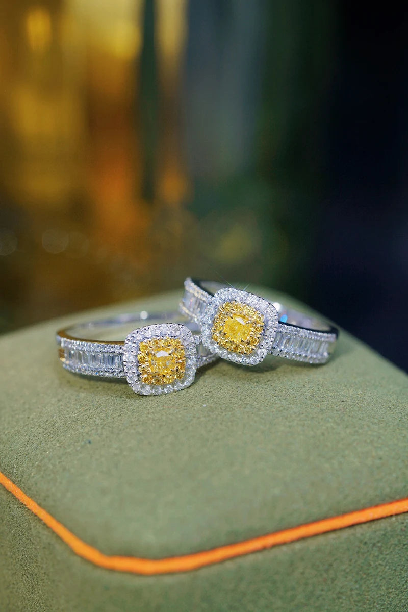 18K White Gold Natural Yellow Diamond Engagement Ring for Women