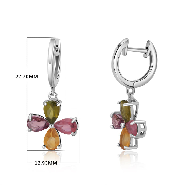 925 Sterling Silver Natural Color Tourmaline Flower Earrings for Women