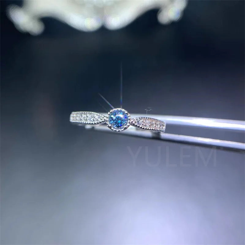 925 Silver Blue Moissanite Ring for Women