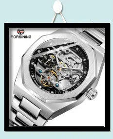 Silver Skeleton Mechanical Wristwatch for Men