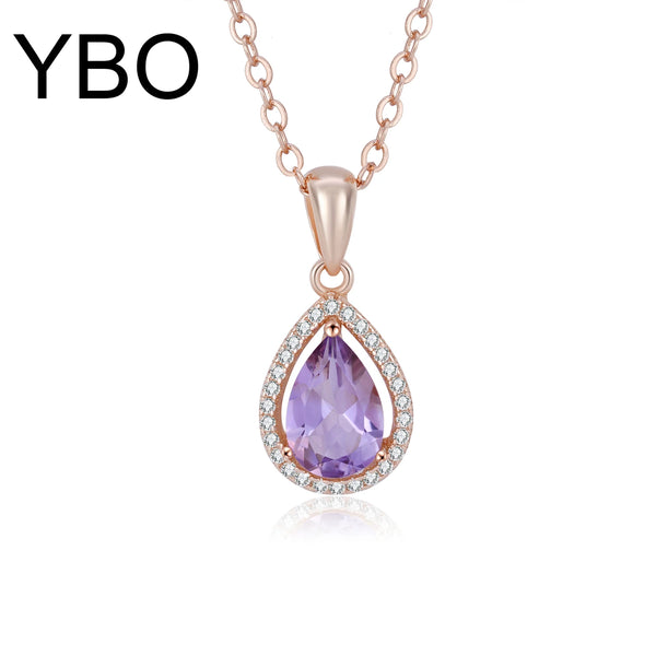 925 Sterling Silver Water Drop Amethyst Peridot Citrine Pendant Necklace for Women