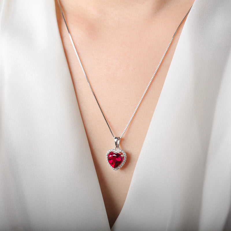 Sterling Silver Created Ruby Heart Pendant for Women