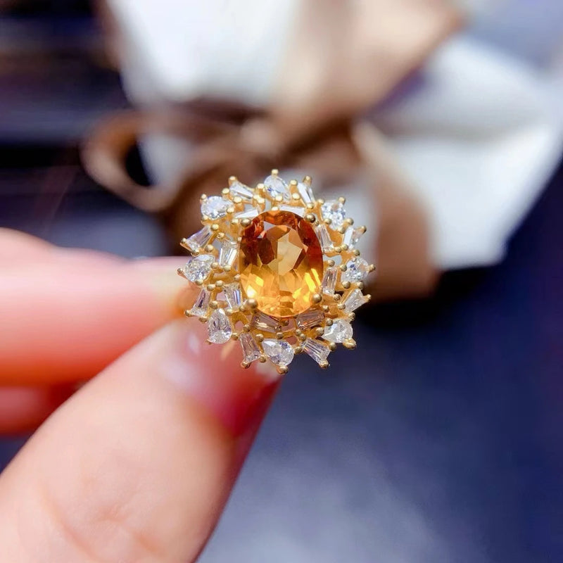 925 Sterling Silver Natural Citrine Flower Jewelry Set for Women