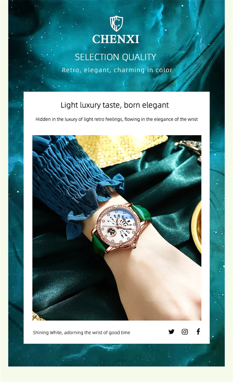 Stainless Steel Hollowed Out Automatic Diamond Waterproof Luminous Watch for Women