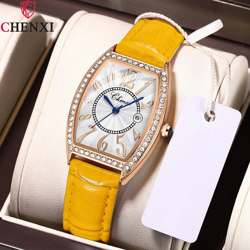 New CHENXI Watch For Women Luxury Fashion Irregular Dial Yellow Leather Rose Gold Quartz Women Watches Ladies Gifts Dropshipping