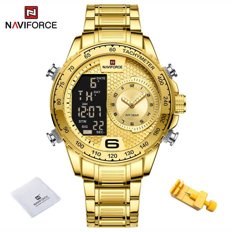 Stainless Steel Chronograph Digital Quartz Watch for Men