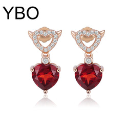 925 Sterling Silver Red Garnet Heart Dangling Earrings for Women