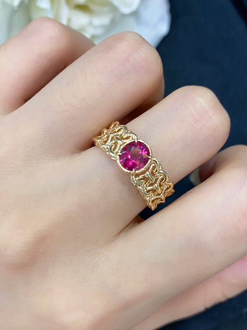 18K Yellow Gold Tourmaline Ring for Women
