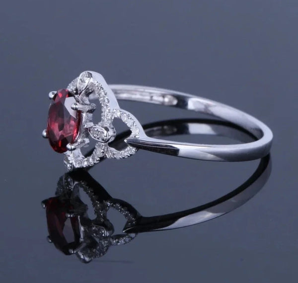 14K White Gold Garnet 4x6mm Oval Cut Wedding Ring for Women