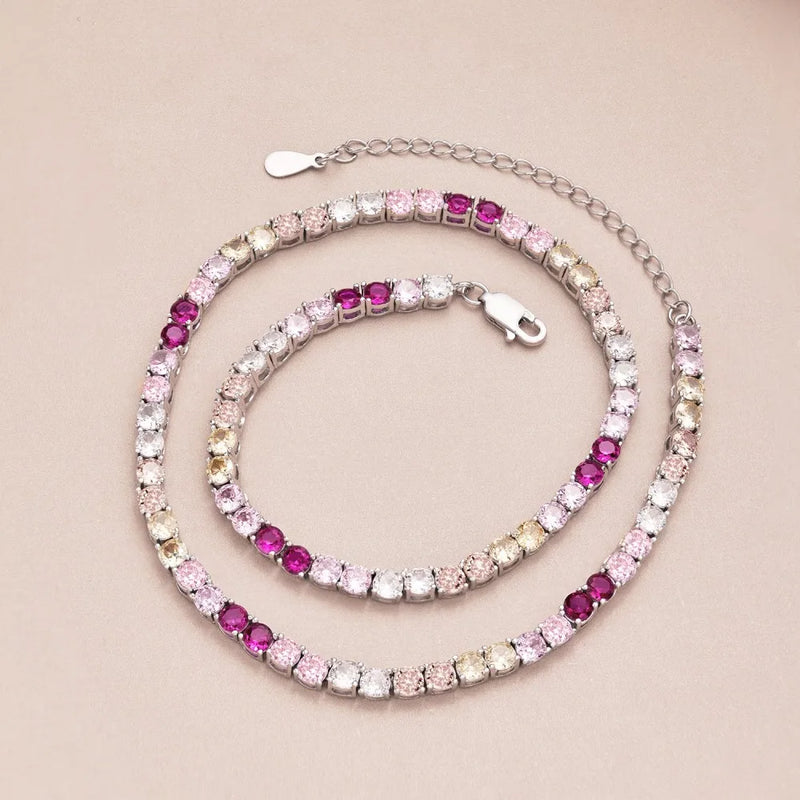 S925 Silver Rainbow Cubic Zirconia Tennis Necklace for Women