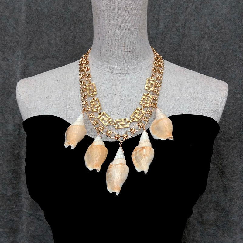 Y.YING 2 Rows Natural Sea Shell Gold Plated Chain Necklace Summer Beach Shell Choker Bohemian Rope Necklace