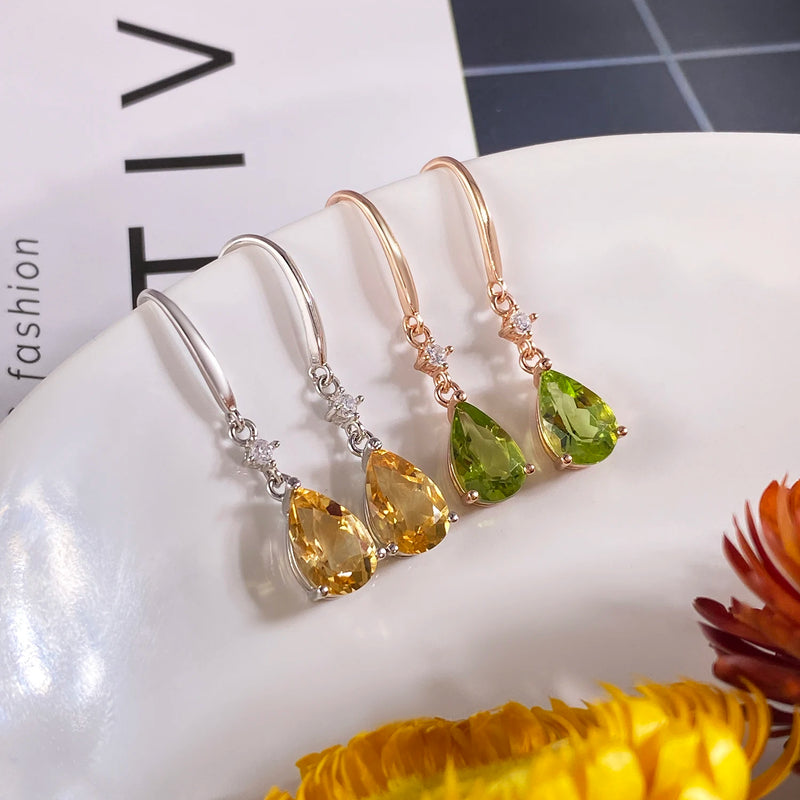 Sterling Silver Citrine & Peridot Drop Earrings for Women