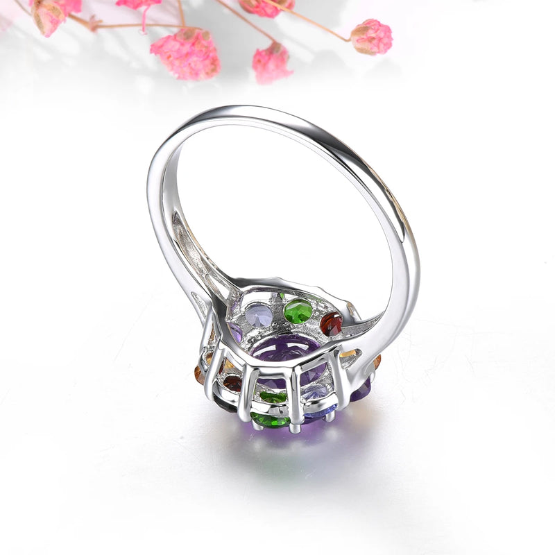 Sterling Silver 2.9 ctw Amethyst, Citrine, Garnet, Diopside Rings for Women