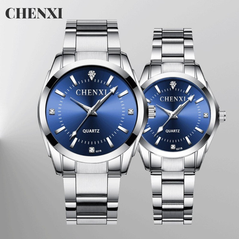 Stainless Steel Couple Watch, Waterproof Quartz for Women and Men