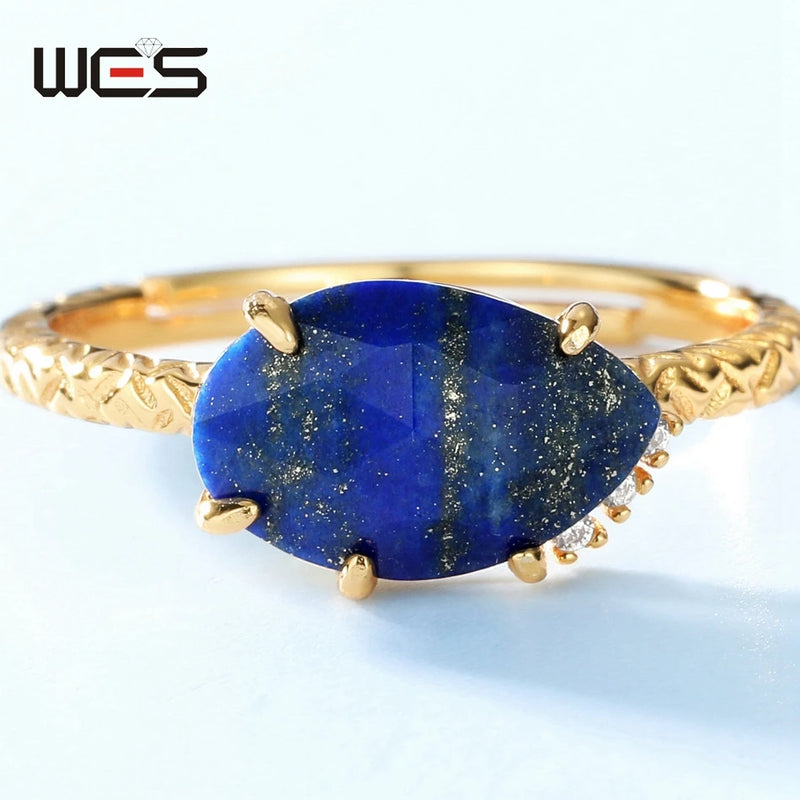 925 Sterling Silver Lapis Lazuli Open Ring For Women